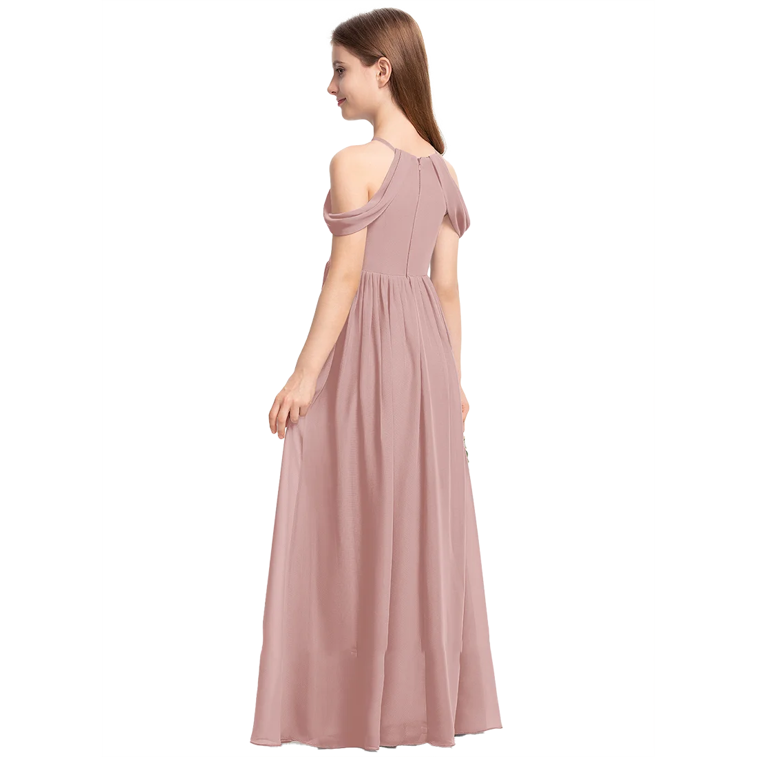 A-Linie Halfter bodenlangen Chiffon Junior Brautjungfer Kleid Hochzeit Blumen mädchen Kleider für Teen Girls Dre