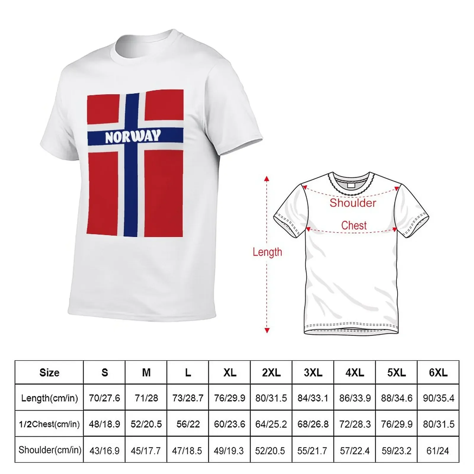 Norwegian Flag with Name of Norway T-Shirt summer clothes vintage t shirts men