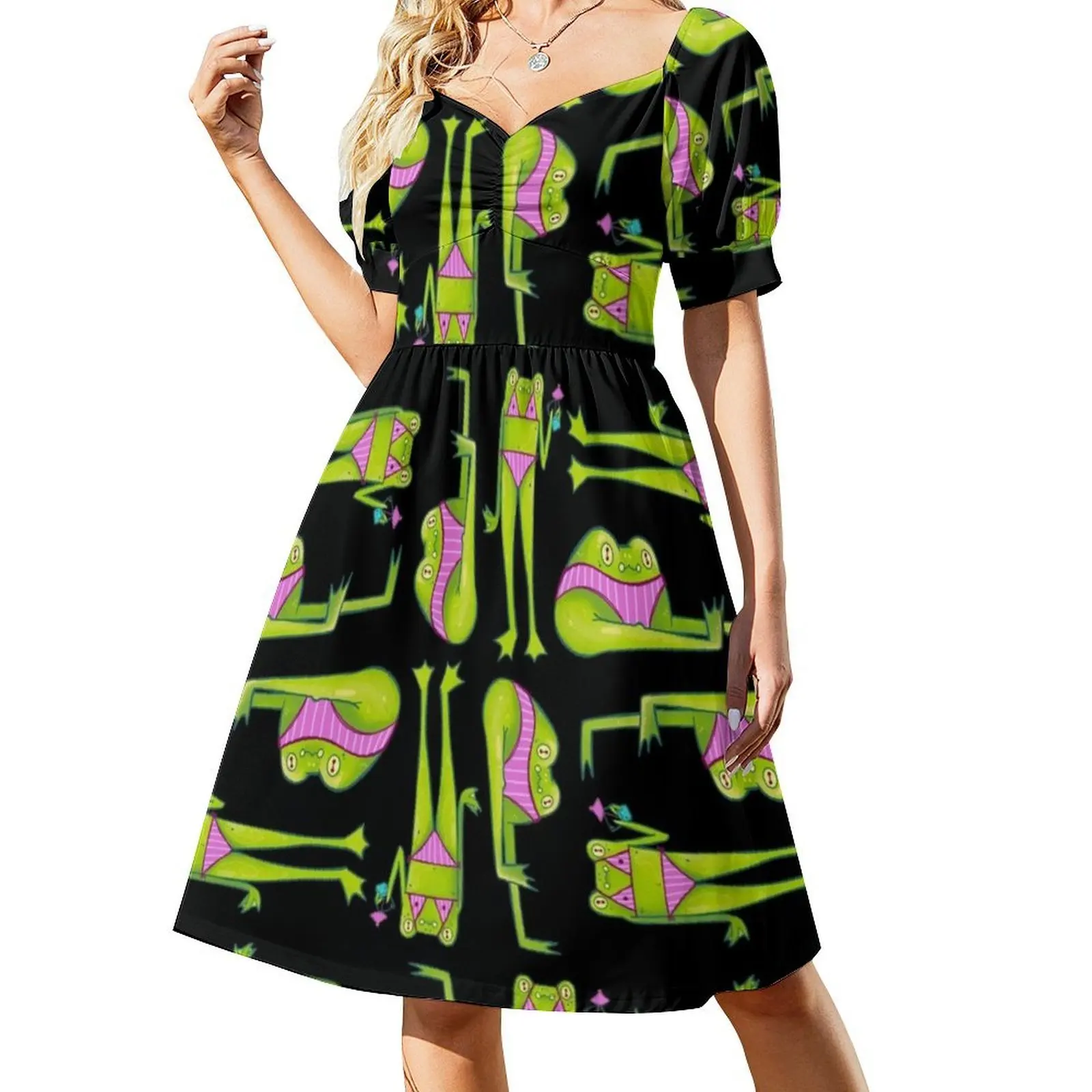 핫 프로그 썸머 - 여성 힙합 스트리트웨어 드레스 그래픽 프린트 파티 클럽웨어 프로그 아이즈 애니메이션 아트 크립틱 여성 의류