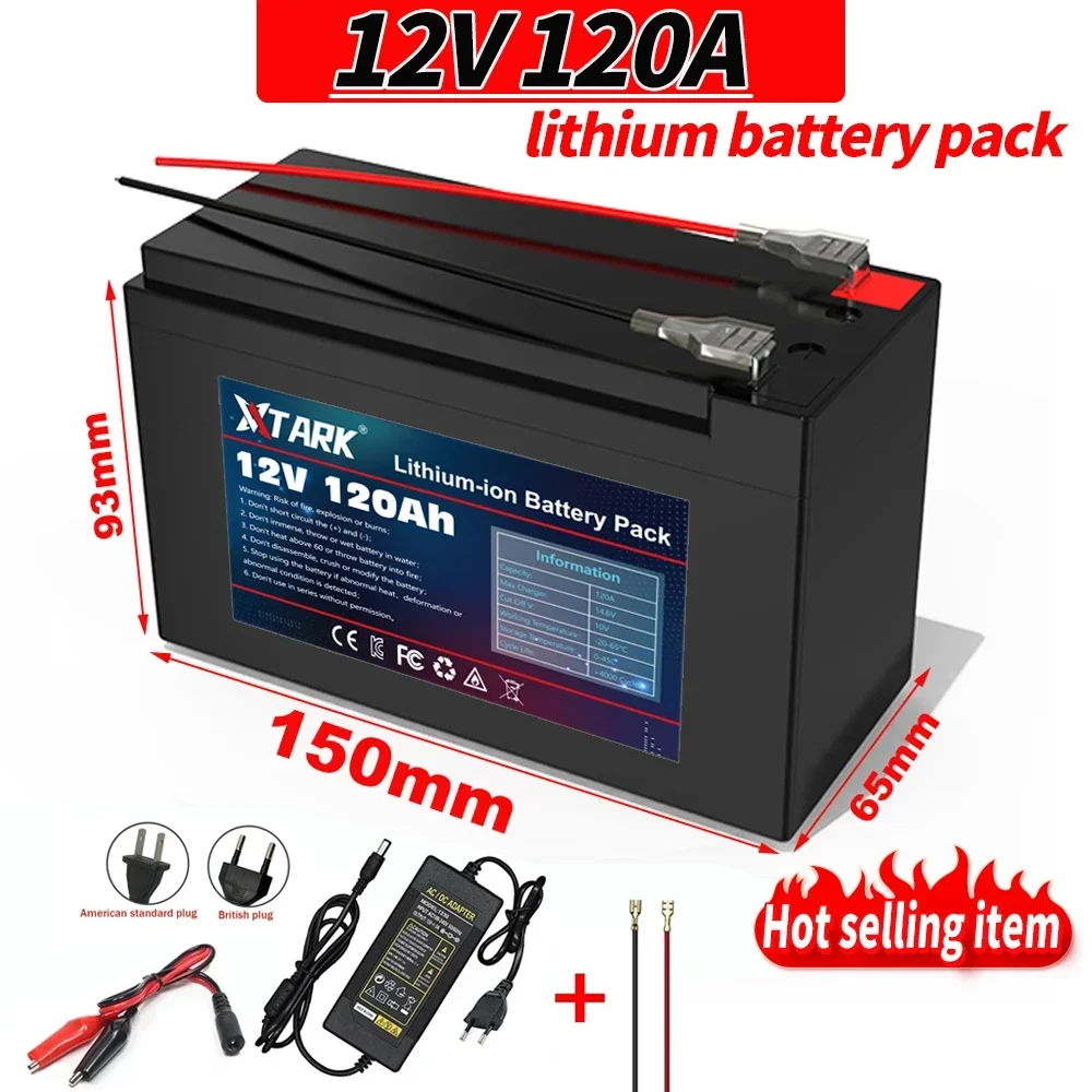 

12V 120Ah Rechargeable Battery With BMS for solar energy, Fish Finder, Scooter, Light, Kids Car, with Charger lithium battery