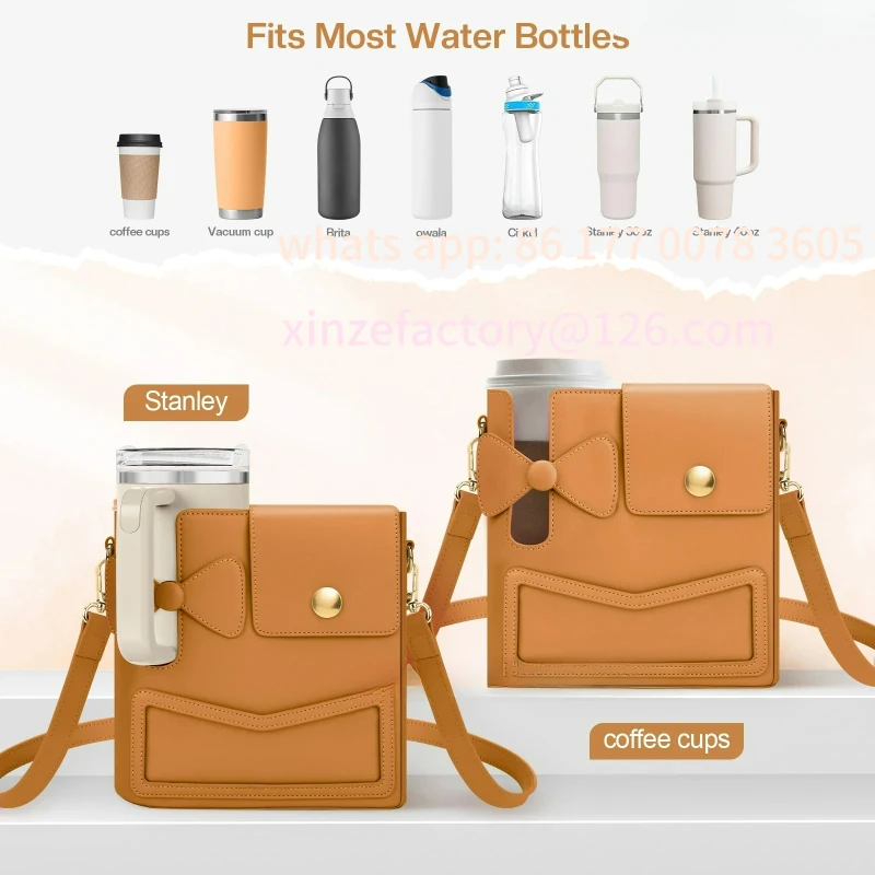 

Customizable Water Bottle Bag for Stanley Tumbler Leather Crossbody Bag with Adjustable Shoulder Strap Water Bottle Holder