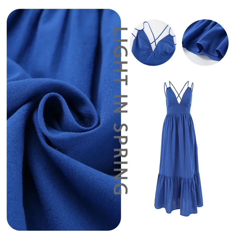 

V Neck Backless Spaghetti Strap Dress Women Casual Elegant A-Line Long Dress For Summer Vacation Beach Holiday Fashion Clothes