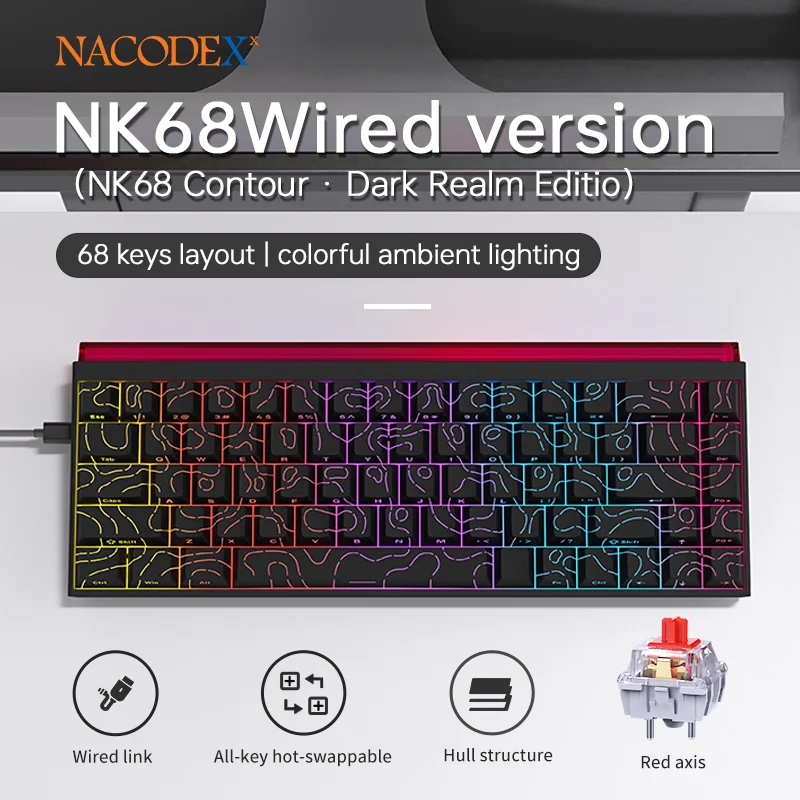Ajazz NACODEX Nk68 Small Configuration Wired Connection Mechanical Keyboard 68 Key Layout Colorful Dazzling Light Game Keyboards