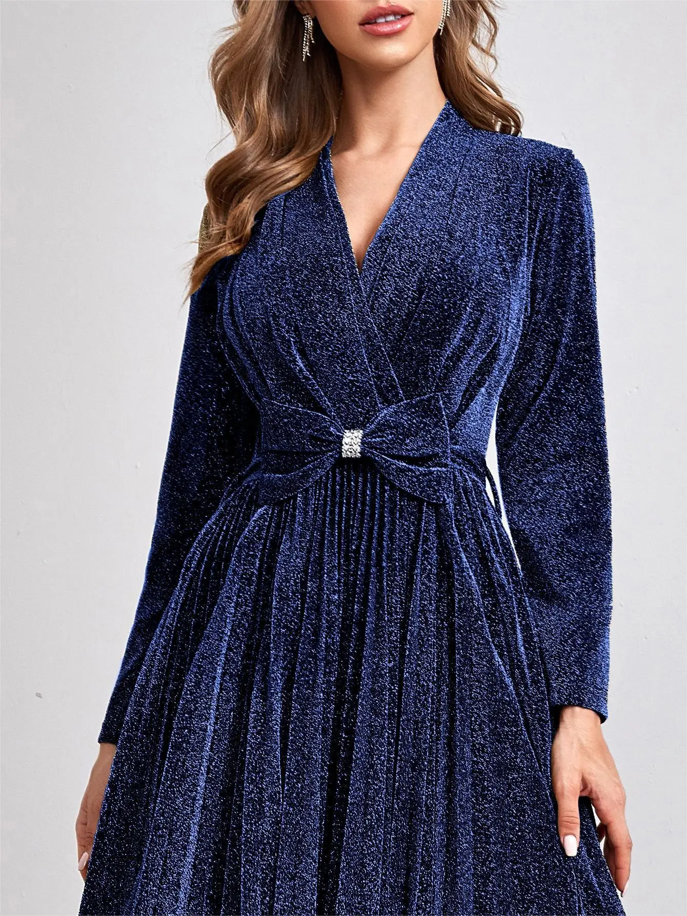 Eid Dubai Turkey Abaya Hijab for Women Fashion V-neck Long Sleeved Elegant Evening Party Muslim Dress Woman