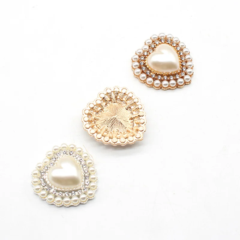 Brand New 10 Pieces/Batch Heart Shape Pearl Alloy Rhinestone Flat Bottom Snap Decoration DIY Dress Decoration Accessories