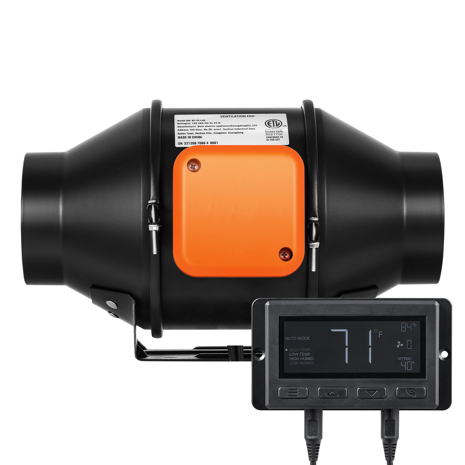 SucceBuy ventilateur de conduit en ligne 4/8 pouces ventilateur d'extraction de Ventilation de moteur EC silencieux avec contrôleur de température et d'humidité pour Booster de refroidissement