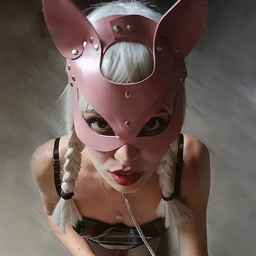 Women Sexy Leather Mask Gothic Cosplay Masquerade Ball Half Face Cat Mask BDSM Sex Games Toy Party Fancy Masks Accessories