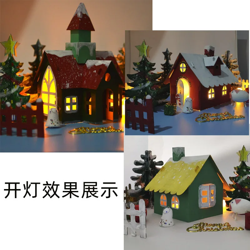 Bouwpakket Kartonnen Huis Kerst Miniatuur Cottage Assemblage Model 3d Puzzel Speelgoed Cadeau Papier Ambachtelijke Versiering