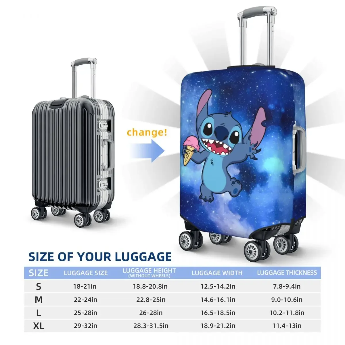 Juste de bagage Stitch personnalisée, housses de protection de valise mignonnes imbibées pour 18-32 po