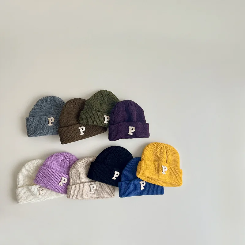 

1-4Y Korean Style Children's Hat Autumn and Winter New Ins Letter Baby Pullover Hat Girls Boys Wool Hat Dropshipping