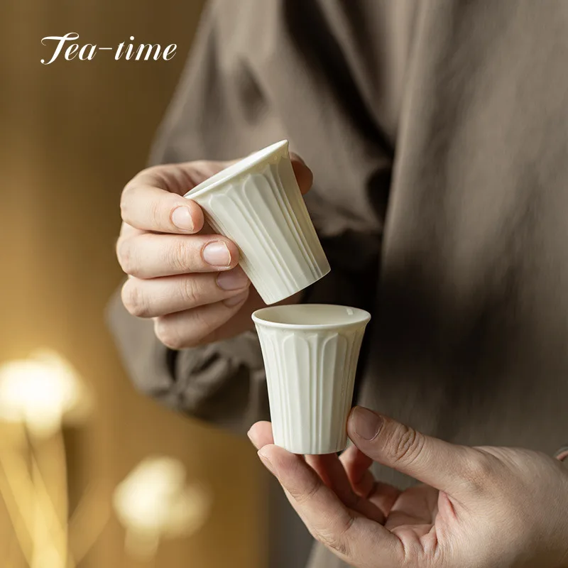 Ding Kiln White Lotus Petals Teacup Chinese Tea Pair Gift Jingdezhen Mate Camping Home Ceramics Pottery Cup Aesthetic Cups Tool