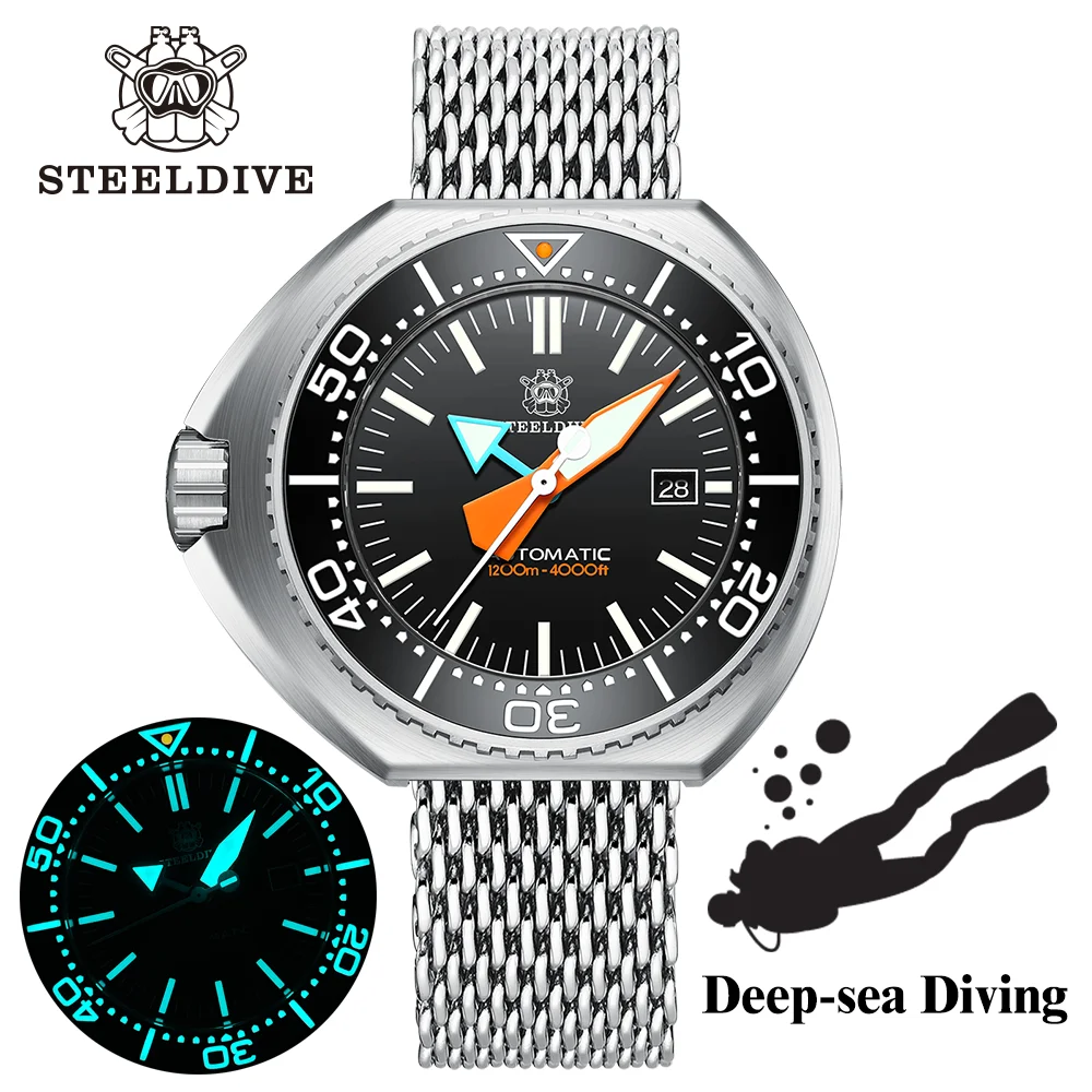 

STEELDIVE Luxury Mechanical Wristwatch SD1985 Left Crown 120Bar Waterproof Ceramic Bezel Swiss Luminous Tough Guy Dive Watches