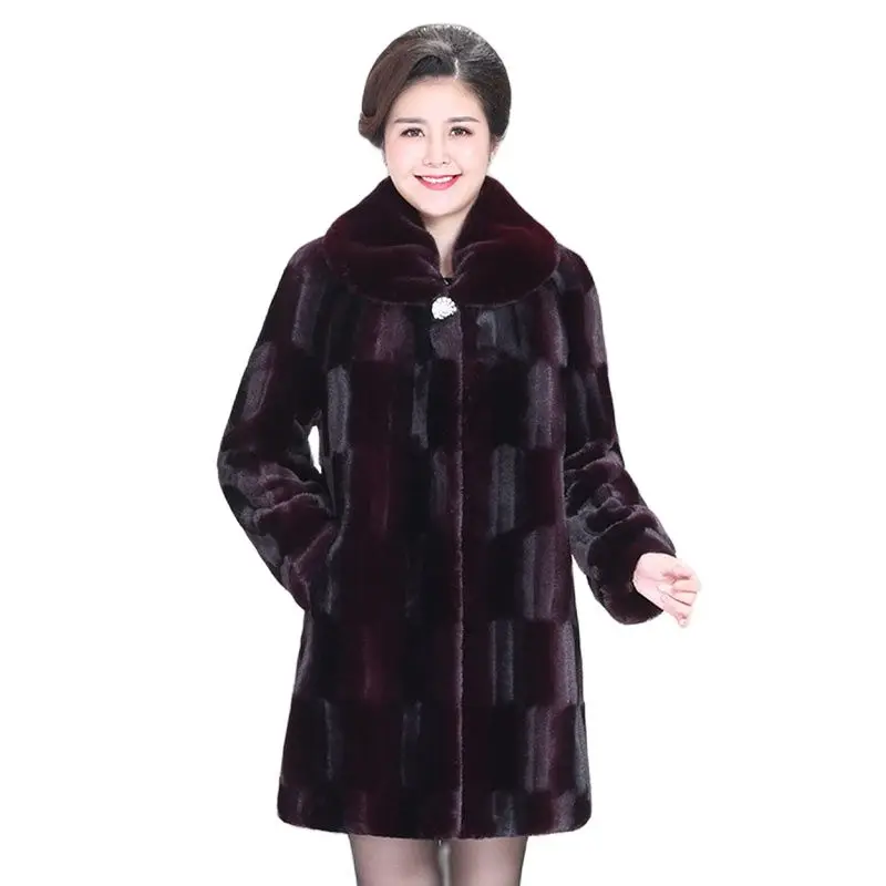 

Winter Fur Long Imitation Mink Fur Mink Velvet Warm Temperament Overcoat Middleaged And Elderly Fashion Larsge Size Loose Coat