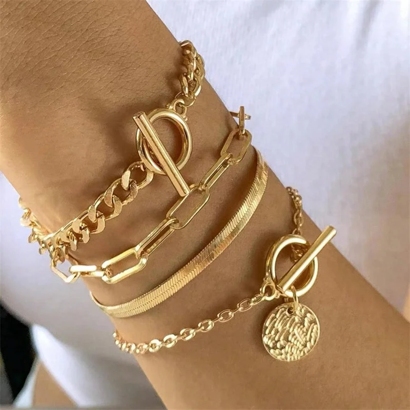 1Set Simple Punk Bracelet Hip Hop OT Buckle Bracelet For Women Girls Vintage Versatile Bracelet Jewelry Accessories Gifts