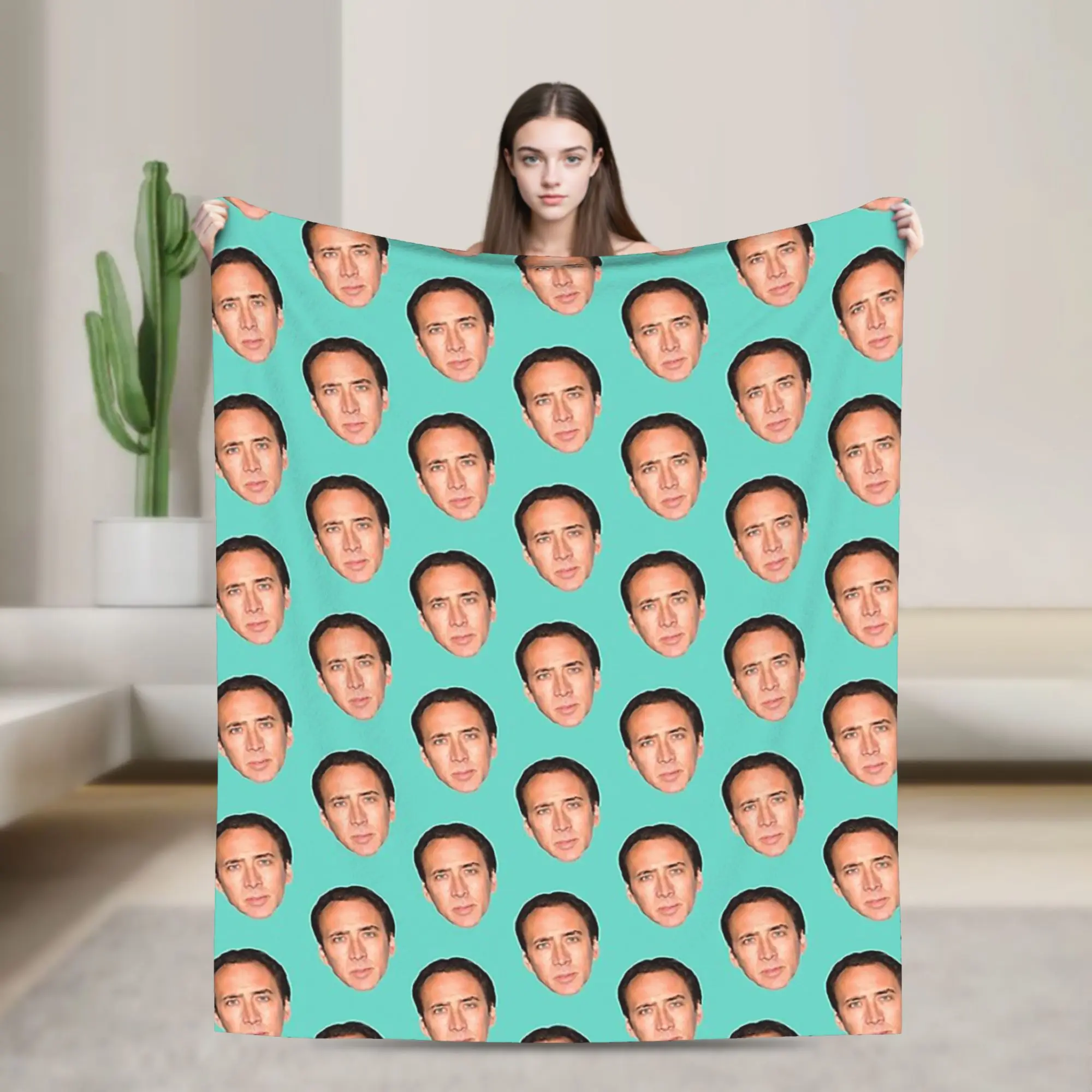 Nicolas Cage Head Actor Blankets Flannel Textile Decor  Portable Warm Throw Blankets for Home Outdoor Quilt