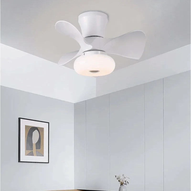 Houtkleur Kleine Plafondventilatoren Licht Voor Woonkamer Slaapkamer Schattige Kleurrijke Macoron Fans Lamp 22 Inch App Dimmen Slimme Fans