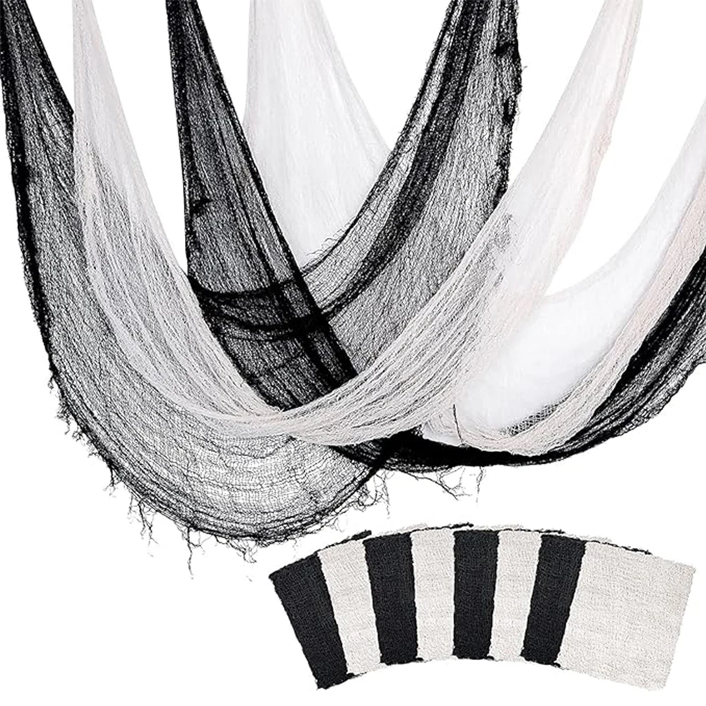 ハロウィーンの装飾が施された不気味な布、不気味な白と黒のガーゼ生地、ホラーハウス、ドアカバーの小道具、怖いパーティーの記念品、家