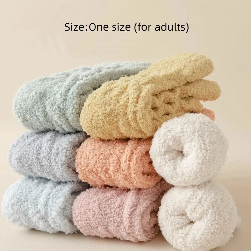 Thickened Winter Coral Velvet Socks Warm Soft Cotton Socks Fluffy Solid Color Floor Socks Sleep Socks