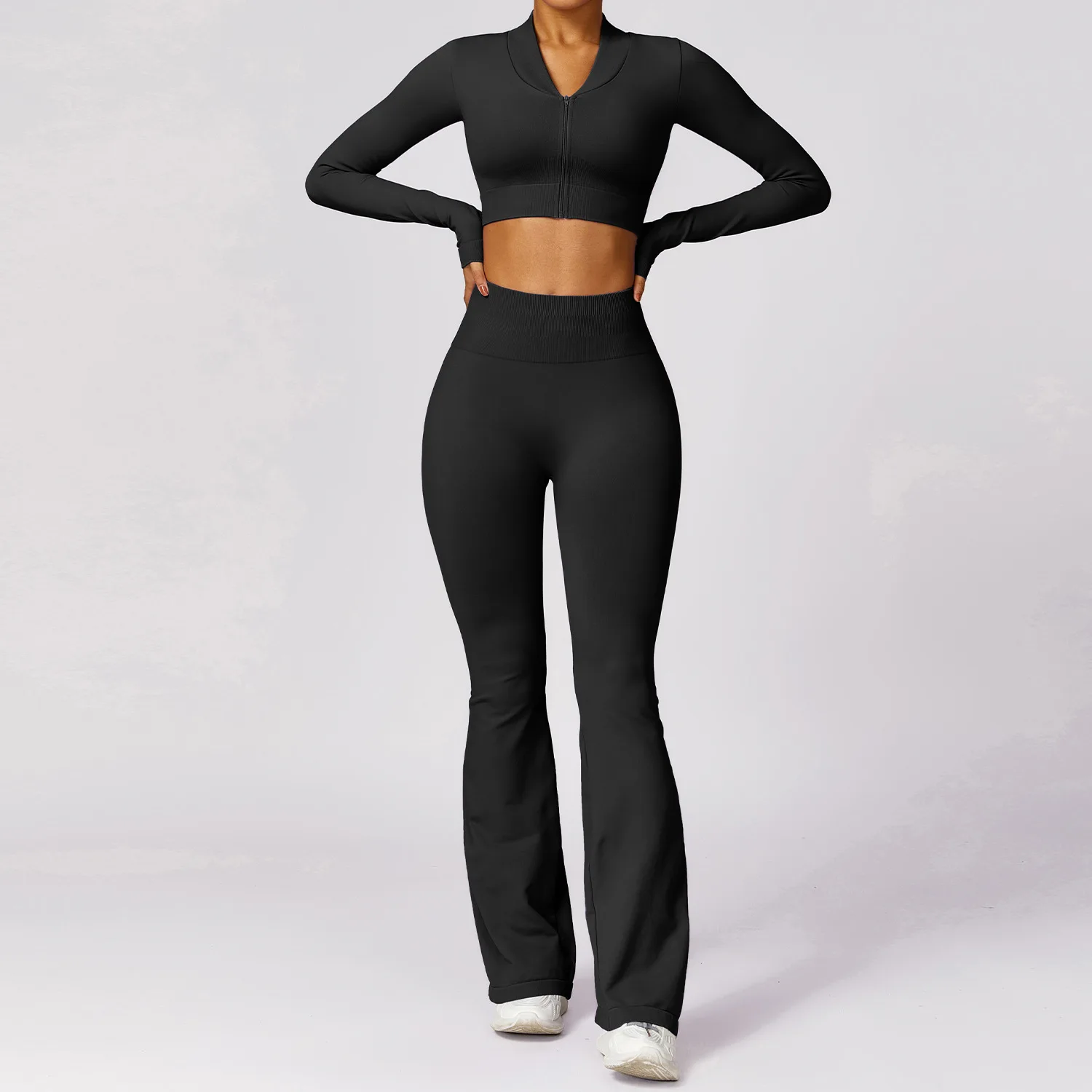 Conjunto de ioga sem costura para mulheres, terno esportivo, roupas de treino, manga comprida, top de ginástica, leggings de cintura alta, roupas esportivas, 2 peças