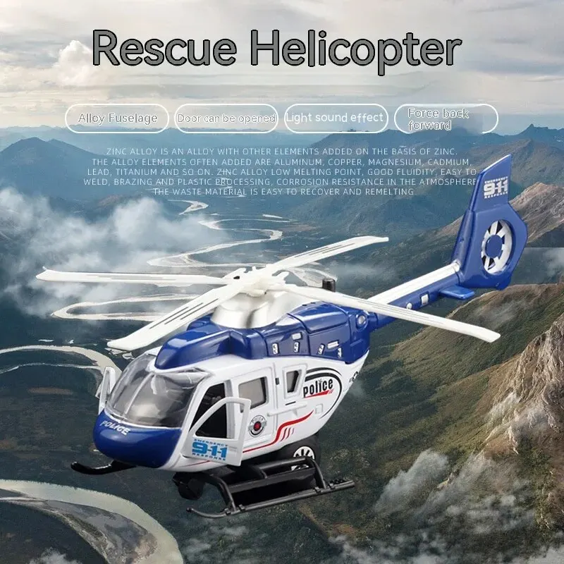 1:64 Scale Alloy Police Helicopter Toy Model with Retroactive Motion & Sound & Light Effects - Ideal for Kids' Imaginative Play