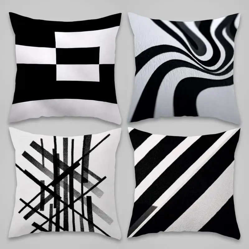 Geometric Abstract Black White Throw Pillow Cushion Covers Set 4pcs Modern Trendy Home Decor Accessories 45x45cm Pillowcase