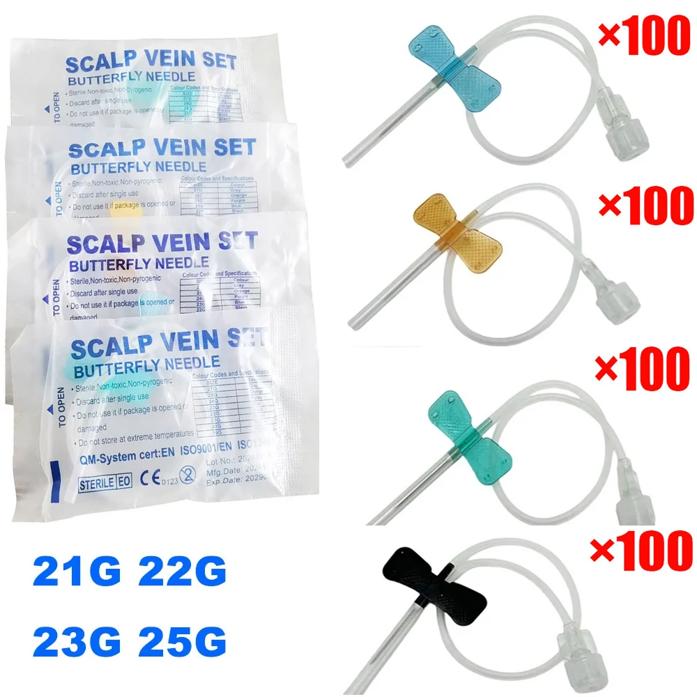 

100 шт. одноразовых игл для внутривенных инфузий типа «бабочка» с двойными лепестками для ухода за животными (кошки, собаки)