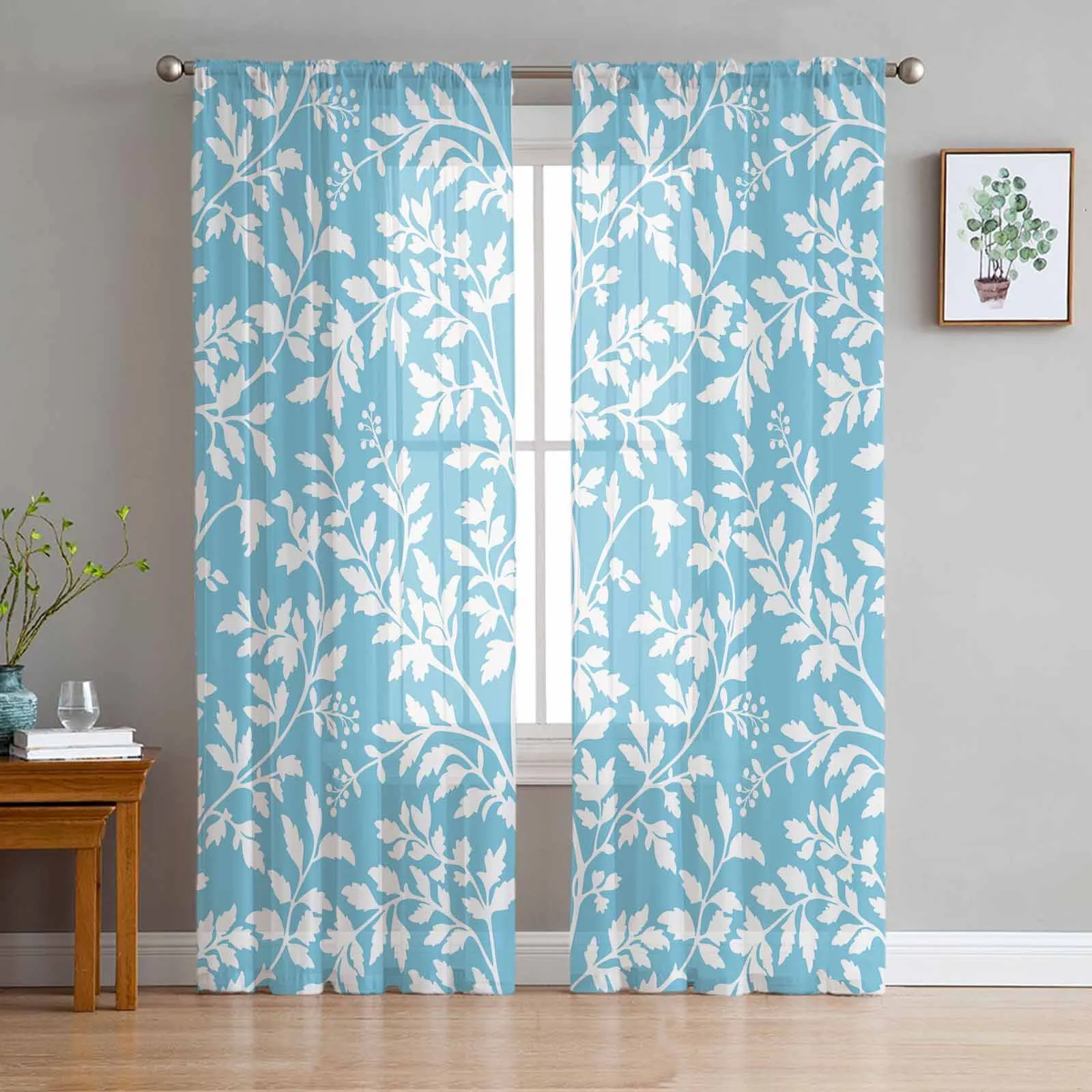 Flowers Leaves Branches And Plants Sheer Curtains for Living Room Modern Home Decor Tulle Curtain Bedroom Voile Drapes