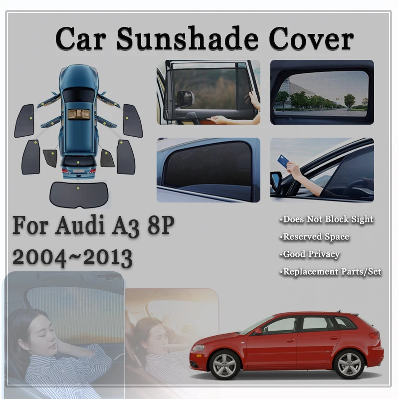 Car Sunshades For Audi A3 8P 2004–2013 5-door Sportback Anti-UV Magnetic Sun Visor Window Windshields Curtain Covers Accessories