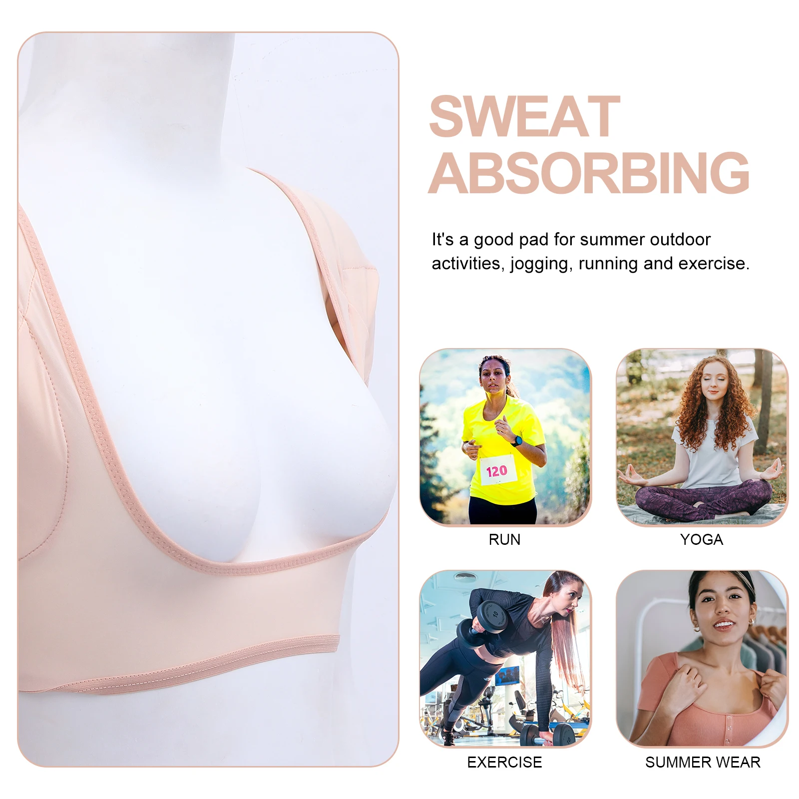 

1Pcs Comfortable Sweat Absorbing Bra Light Beige Thick Strap Breathable Washable Women Mesh Underwear Women Bra