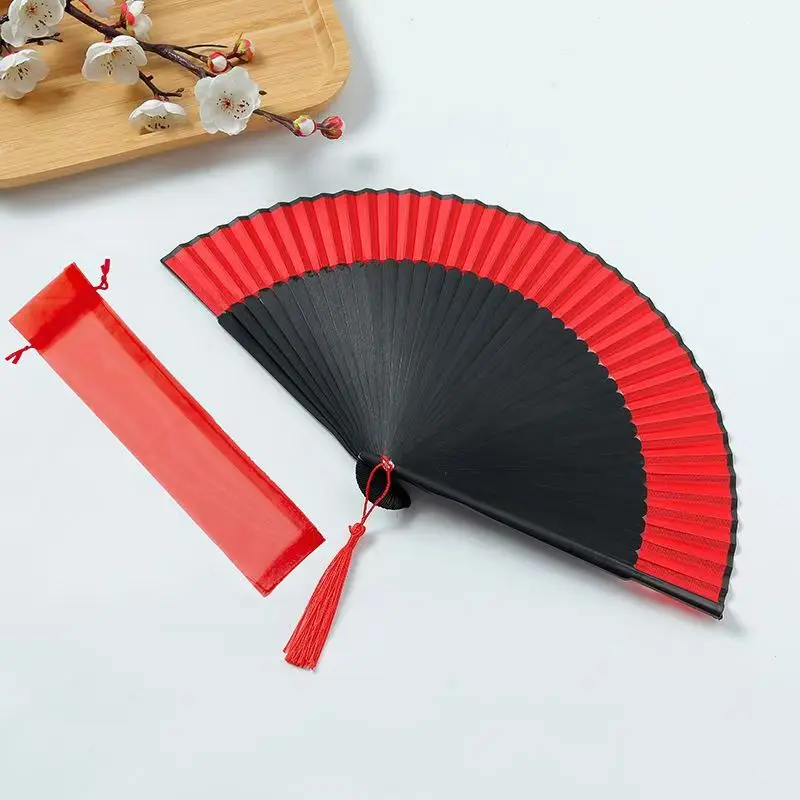 العتيقة النمط الصيني يده مروحة قابلة للطي السيدات السود أداء الدعائم للرقص تأثيري ديكور منزلي للزفاف حلية الطرف