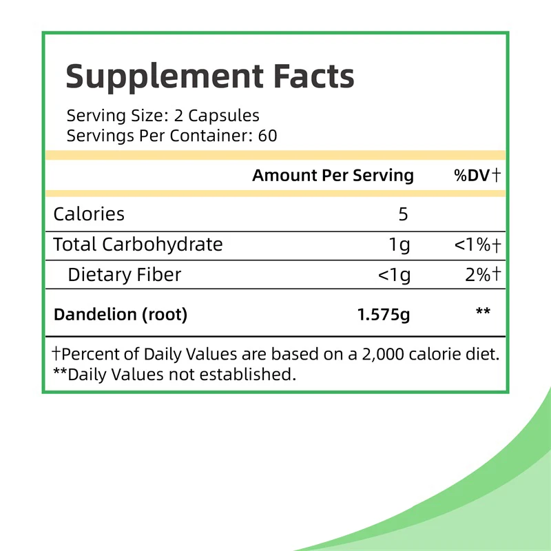 Dandelion Root Capsules - Good for Liver Detoxification and Cleansing, Diuretic, Promotes Intestinal Health