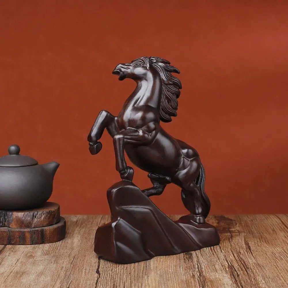 Natural Ebony Wood Carved Horse Ornament  Wealth Lucky Horse Decor For Home/Office Desk Chinese Feng Shui Craft Gift