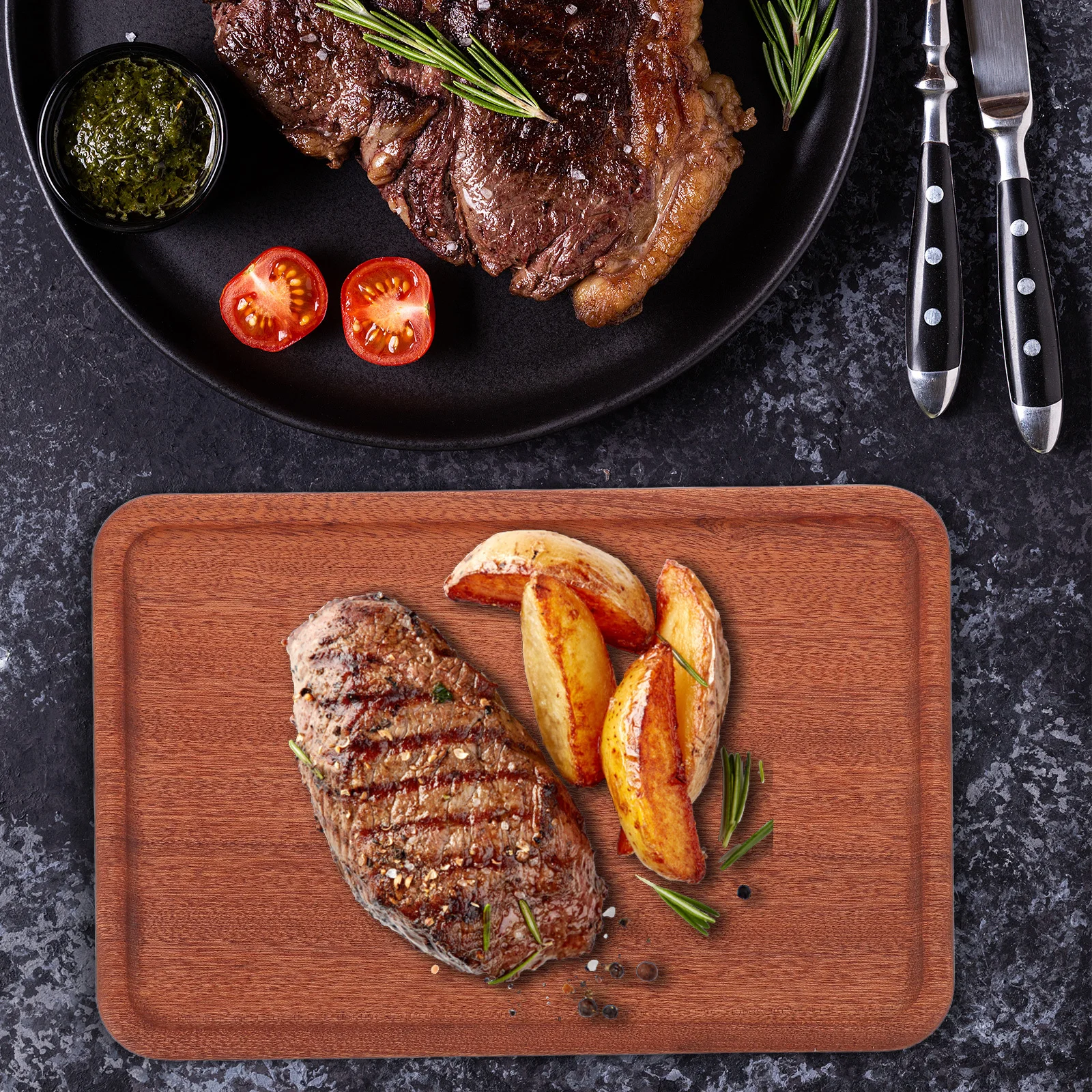 

Solid Wood Tray: Rectangular Charcuterie Board Natural Wood Serving Platter For Fruit Dessert Snack Cake Sandwich