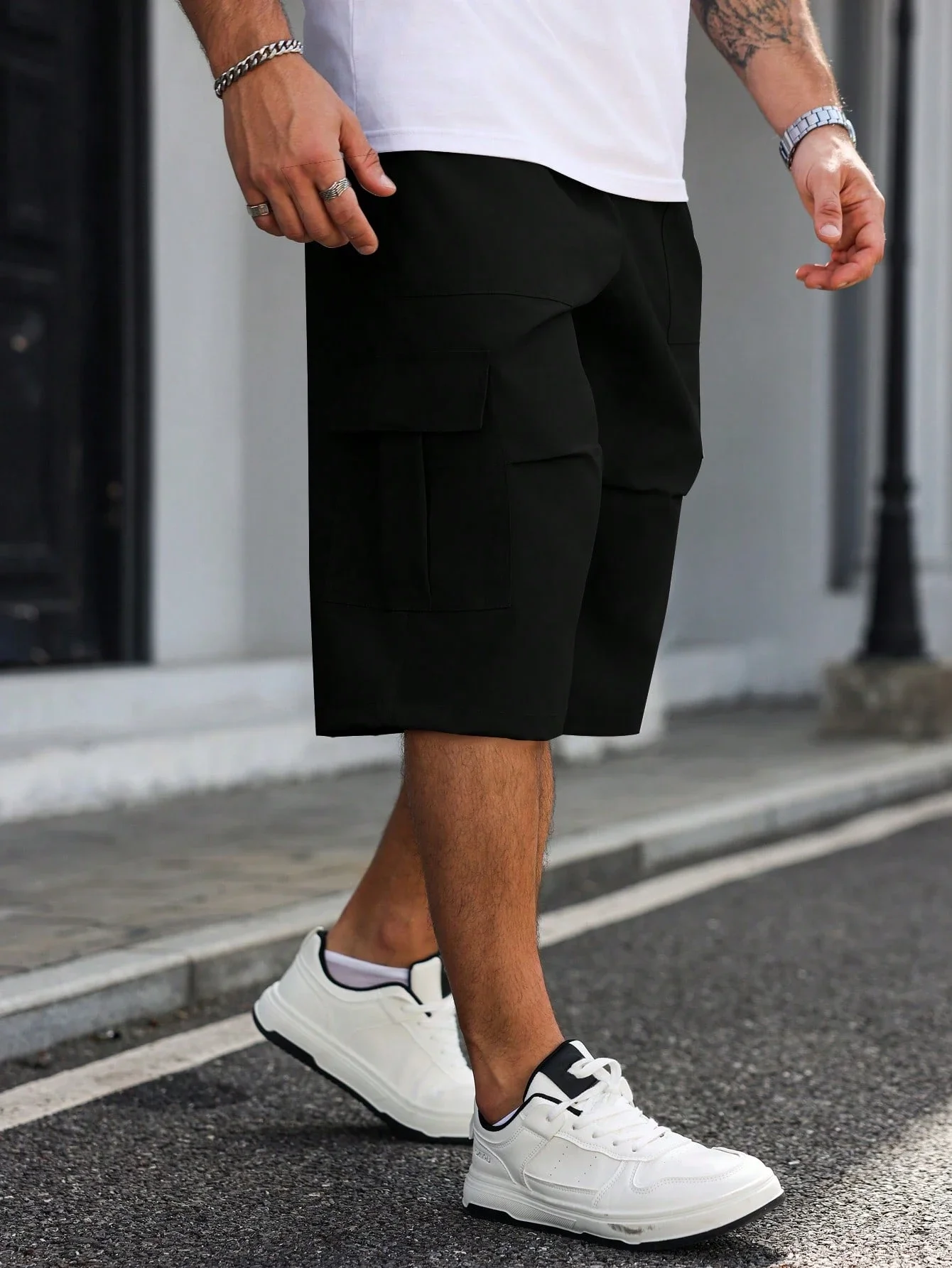 Men's Elastic Waist Drawstring Loose Cargo Shorts Casual Summer Capri Pants