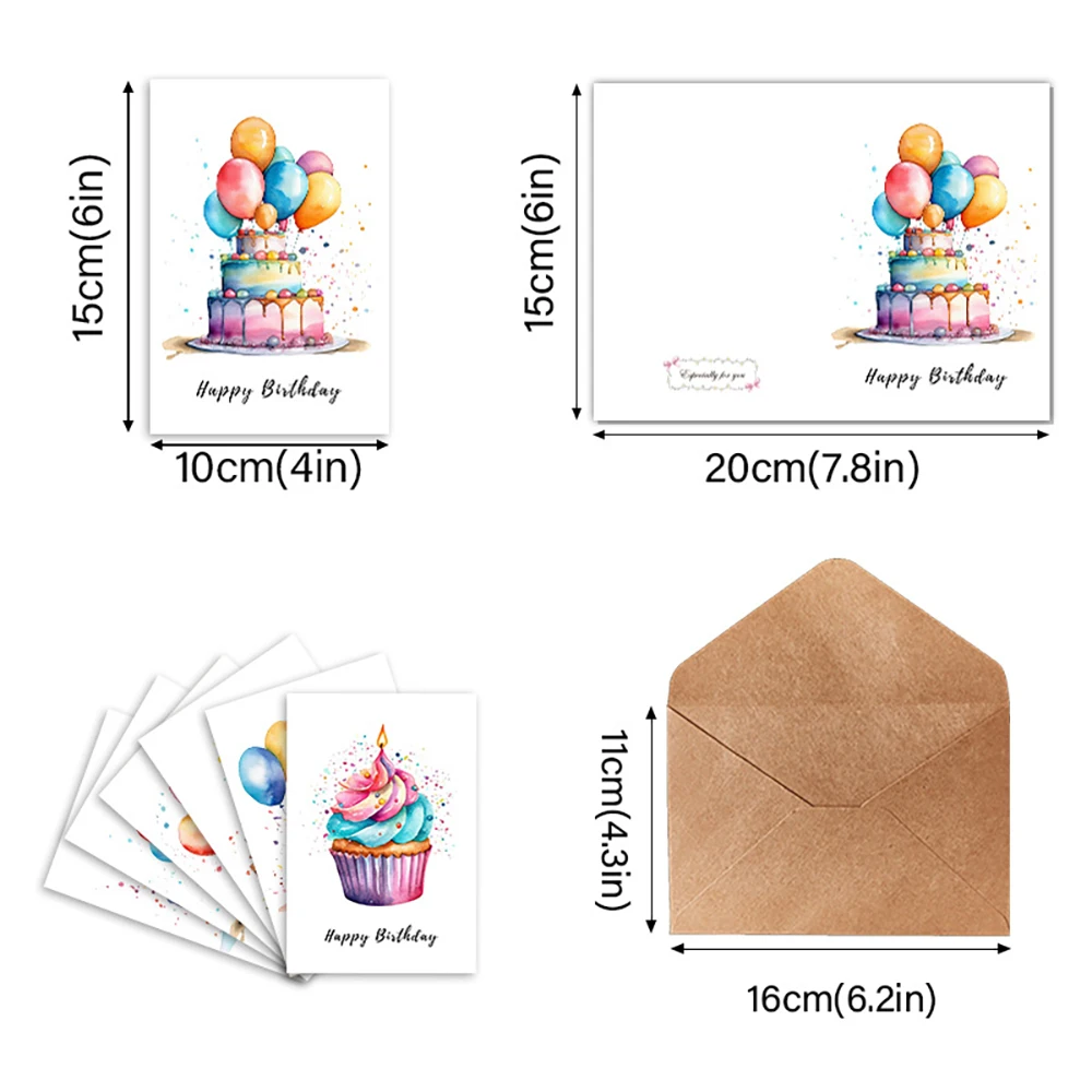 Birthday Card Invitation Card Envelope Thick Cardboard Handwritten Card Set (6 Cards+6 Envelopes)