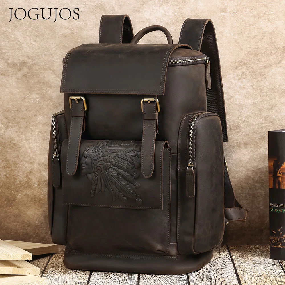 Jogujos echtes Rindsleder Männer 15.6 "Laptop Rucksack große Kapazität Business Camping Reisen Vintage Prägung Tages rucksäcke