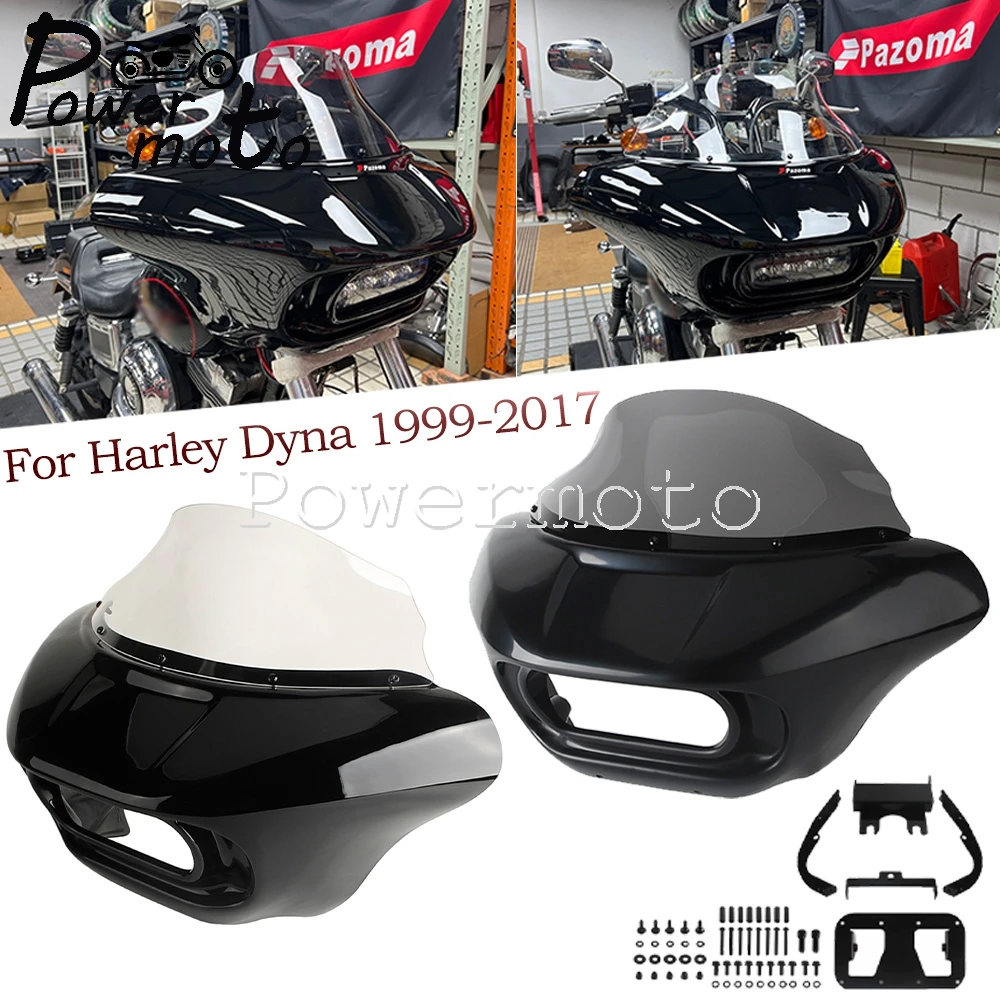 

Gloss/Unpainted Black Motorcycle Front Headlight Shark Fairing Windscreen Kit For Harley Dyna Low Rider Street Bob Fat Bob FXR