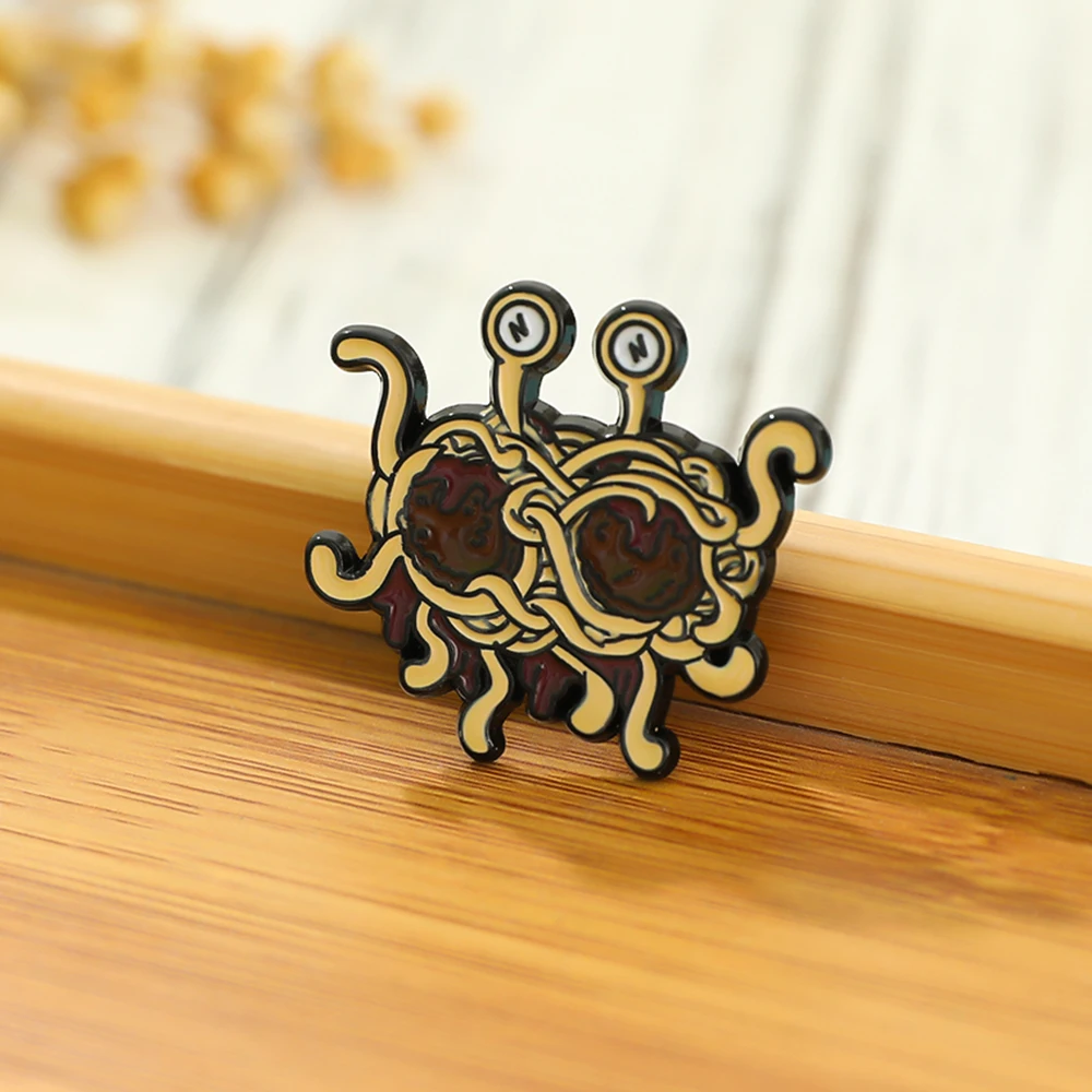 Flying Spaghetti Monster Enamel Pin FSM Brooch Enamel Lapel Pin Prop Hat Denim Fun Badge Friends Creative Gifts