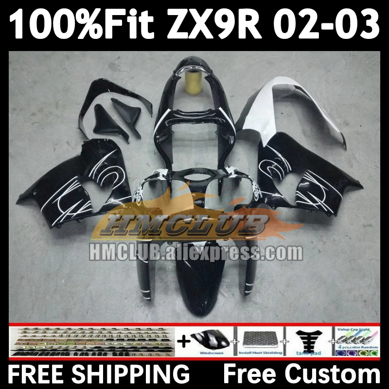 Injection Body For KAWASAKI NINJA ZX 900 9R 9 R 2002 2003 166No.17 ZX900 ZX-9R ZX9 R black white 900CC ZX9R 02 03 OEM Fairings