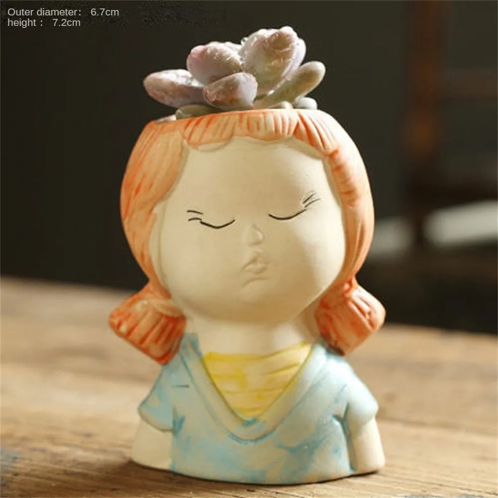 Cute Portrait Plant Pot Unique Face Flower Pot Figurine With Drain Holes Closed Eyes Flower Pot Garden Decor Ceramic