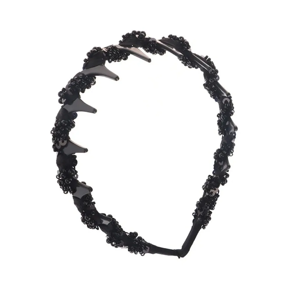 

Модная волнистая повязка на голову с бисером и зубцом, черная повязка для волос, нескользящие U-образные аксессуары для волос ​ ​ Ежедневные образцы вечеринок