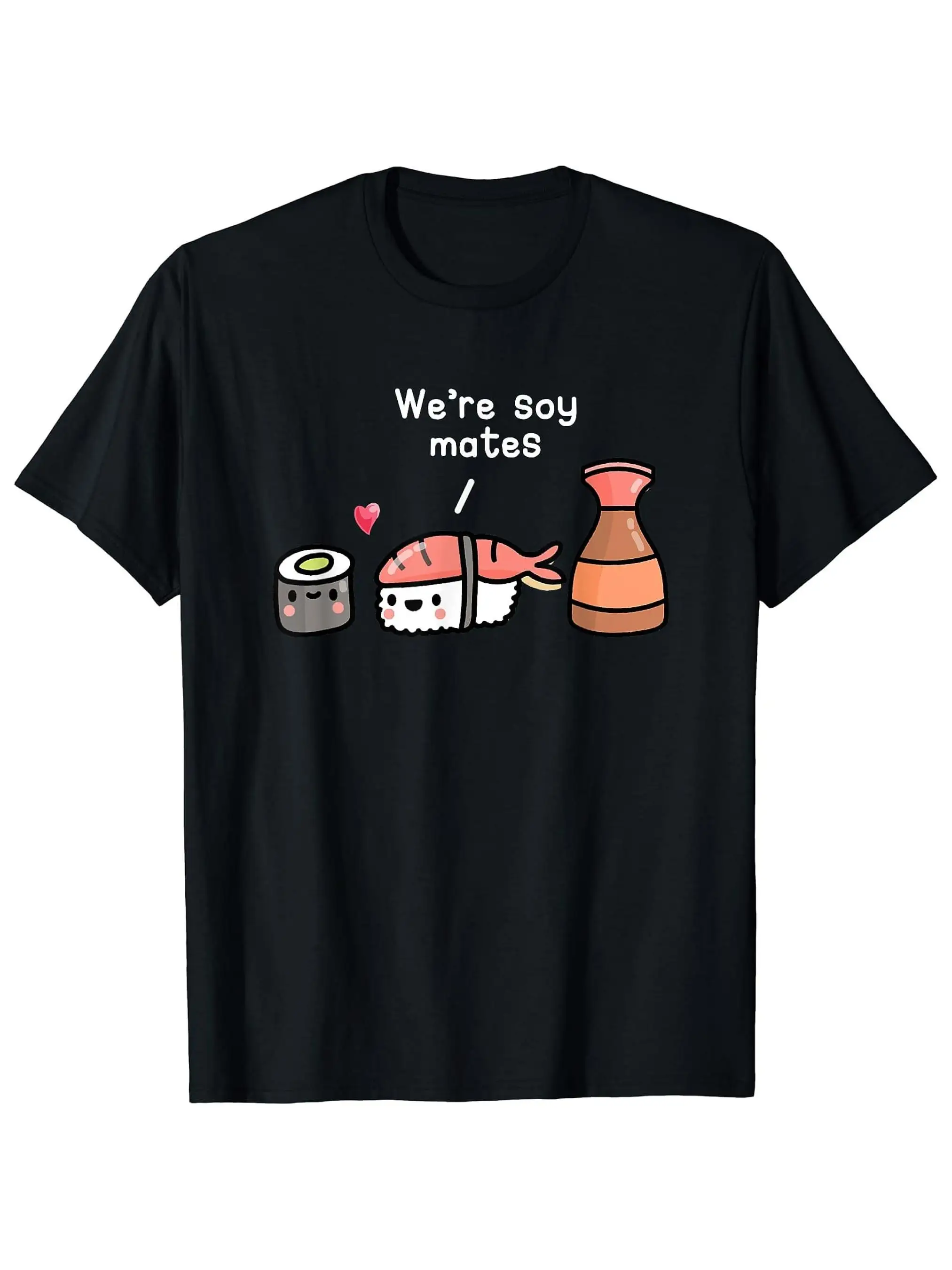 

Pure Cotton Single-Sided Printed Round Collar Short Sleeved T-Shirt Sushi Shirt Kawaii Soy Mates Japanese Cuisine T-Shirt