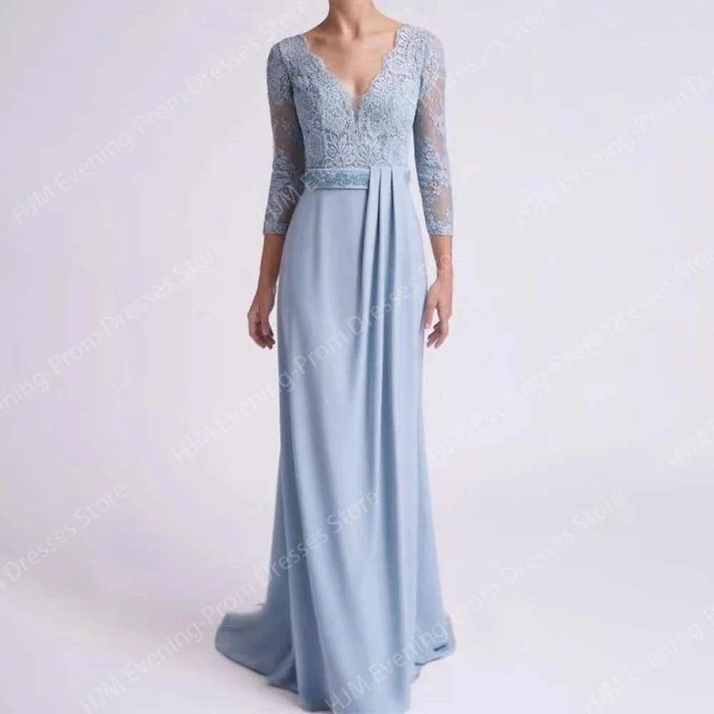 

Long Elegant Mother of the Bride Dresses Lace V-Neck Floor-Length Straight Wedding Guest Party Evening Gala Dress for Women 2024
