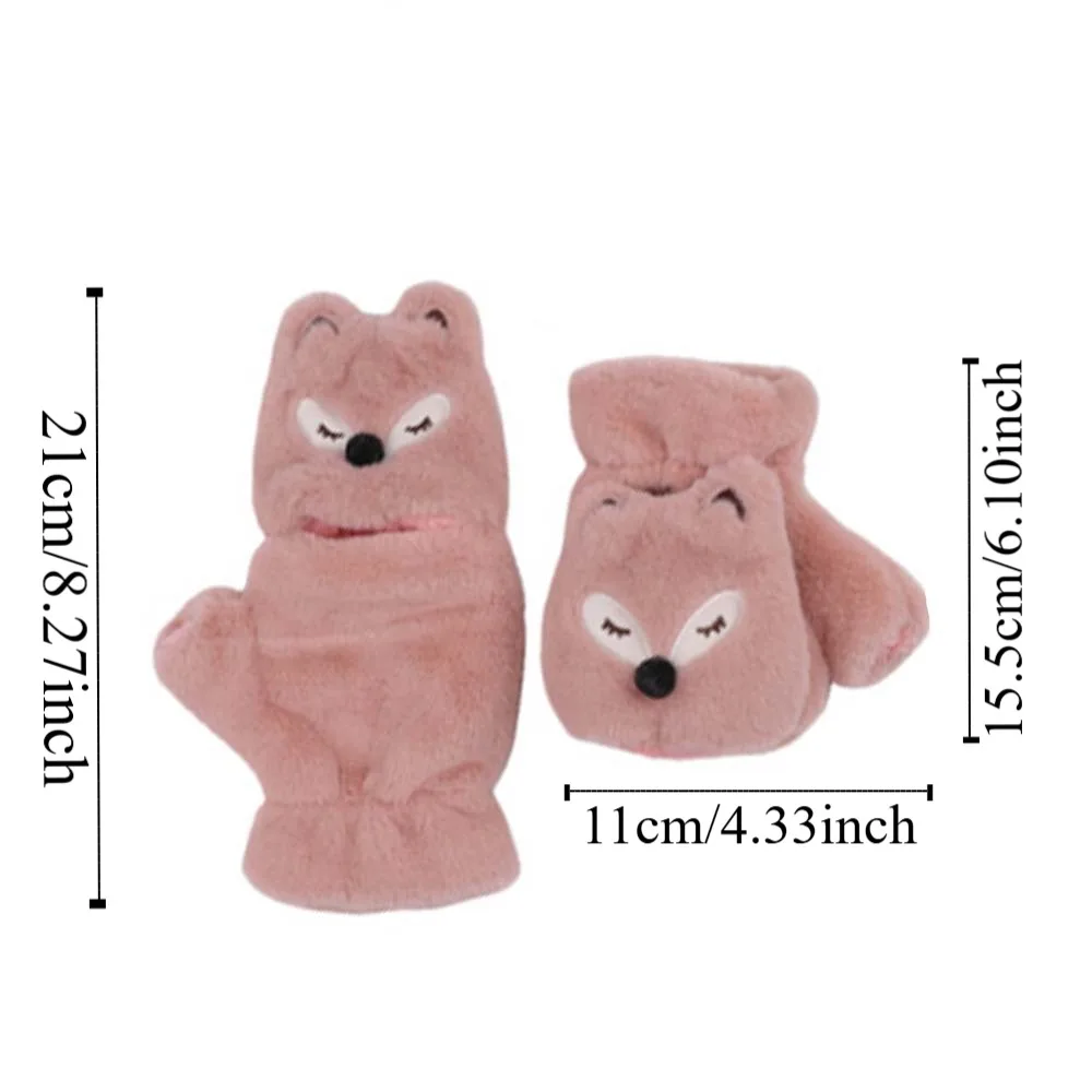 귀여운 가짜 토끼 머리 동물 플러시 장갑 부드러운 귀 플립 장갑 모피 두꺼운 반 손가락 장갑 여성