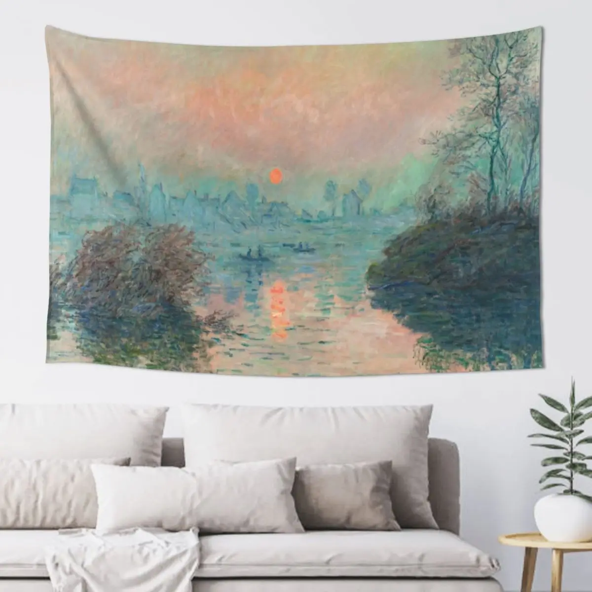 Sun Setting on the Seine by Claude Monet Tapestry Aesthetic Home Decor Living Room Decoration Tapestry