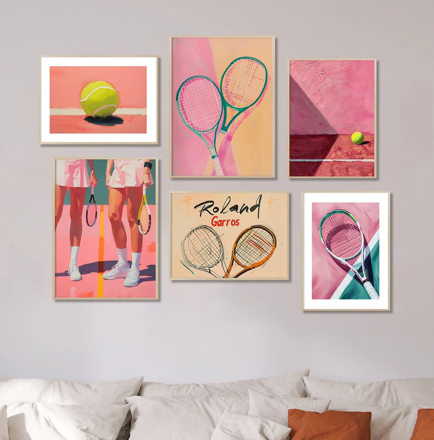 Retro Tennis Girl Poster Pink Tennis Ball Oil Painting Canvas Print Tennis Player Gift Preppy Room Decor Girly Wall Art Pictu