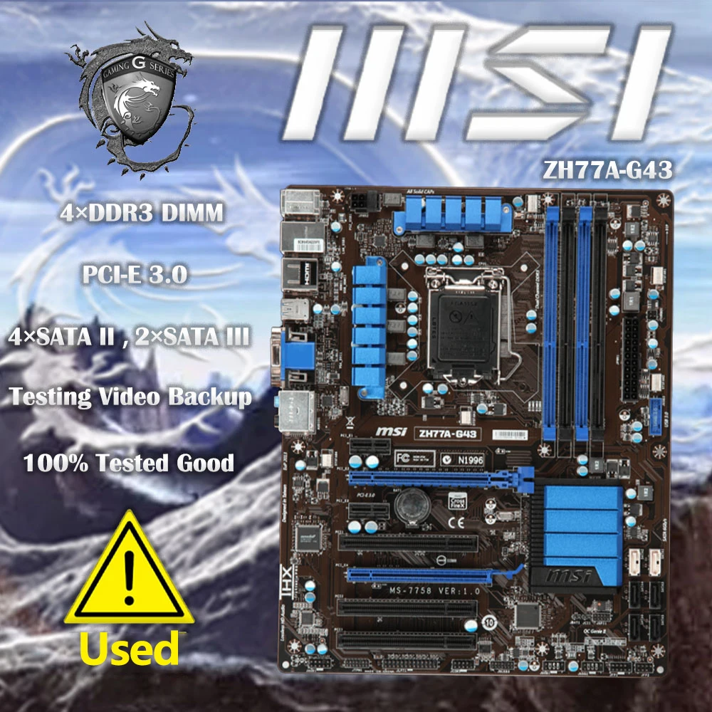 

Used MSI ZH77A-G43 original motherboard DDR3 LGA 1155 for I3 I5 I7 CPU 32GB USB3.0 SATA3 H77 motherboard