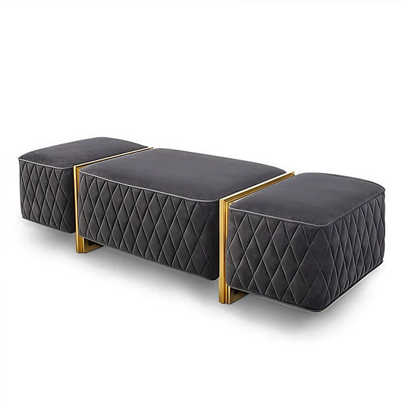 Luxurious velvet leather eco-friendly handmade shoe-changing bench, minimalist design, soft footboard stool suitable for bedroom