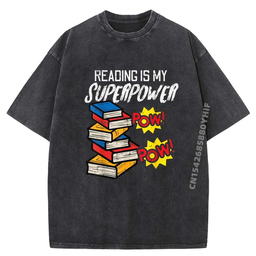 

Reading Is My Superpower Book Свободная футболка с надписью Футболки с графическим рисунком Идея подарка Мужская уличная одежда Промытые футболки