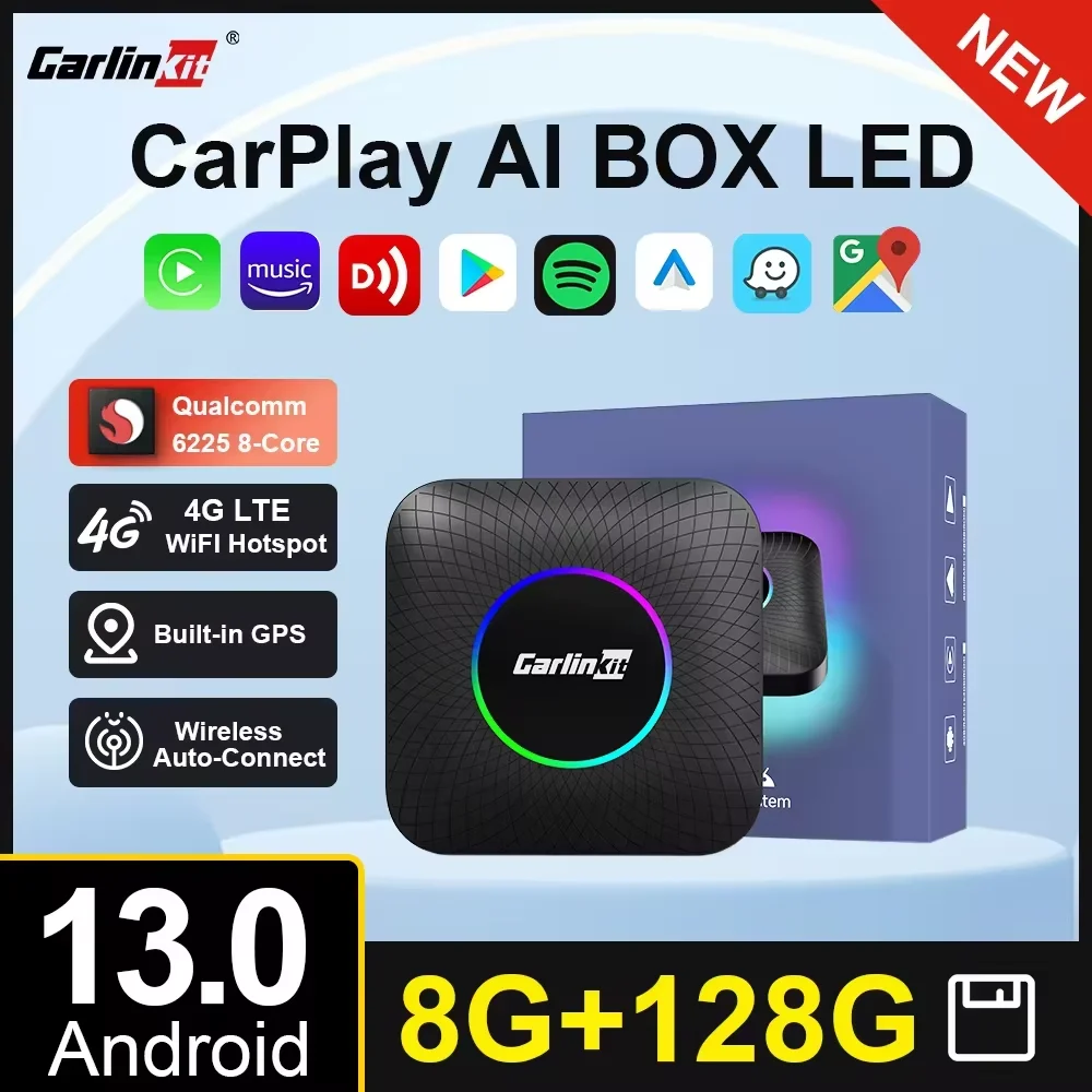 8G+128G Carlinkit CarPlay Ai Box LED Android 13 Wireless Android